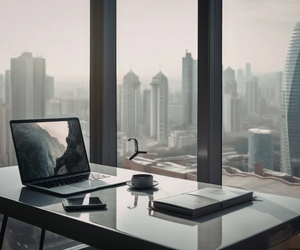Operations consultant meeting a business owner with a city skyline in the background